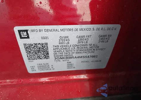 2021 Chevrolet Blazer Fwd 1Lt из США, поврежденный, VIN 3GNKBBRA4MS547661